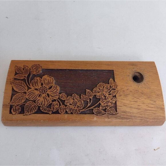 Vintage Laser Craft Engraved Walnut Envelope Card Pen Desk Holder Tree Floral - Picture 3 of 11